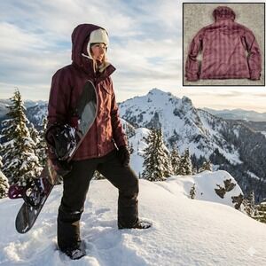 Burton Dutchess Snowboard Jacket Women's Small Maroon Plaid Insulated Faux Fur